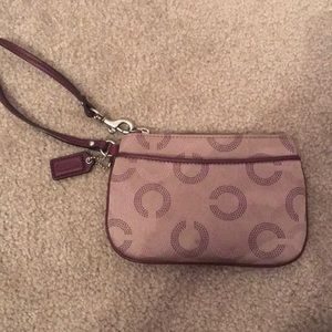 Coach Logo Beige and Plum Wristlet